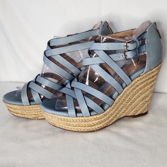 Söfft Blue Leather Strappy Espadrille Wedge Sandals Size 8.5M - Picture 3 of 8